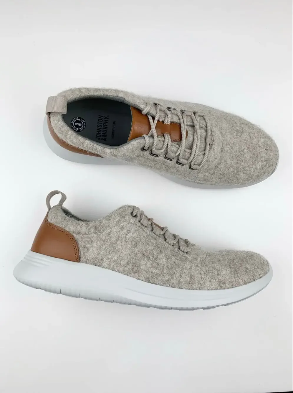 Johnston & Murphy Amherst U-Throat Casual Shoes Beige Wool Blend Sneakers Mens 9